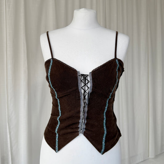 Brown Corduroy Lace-Up Corset Top