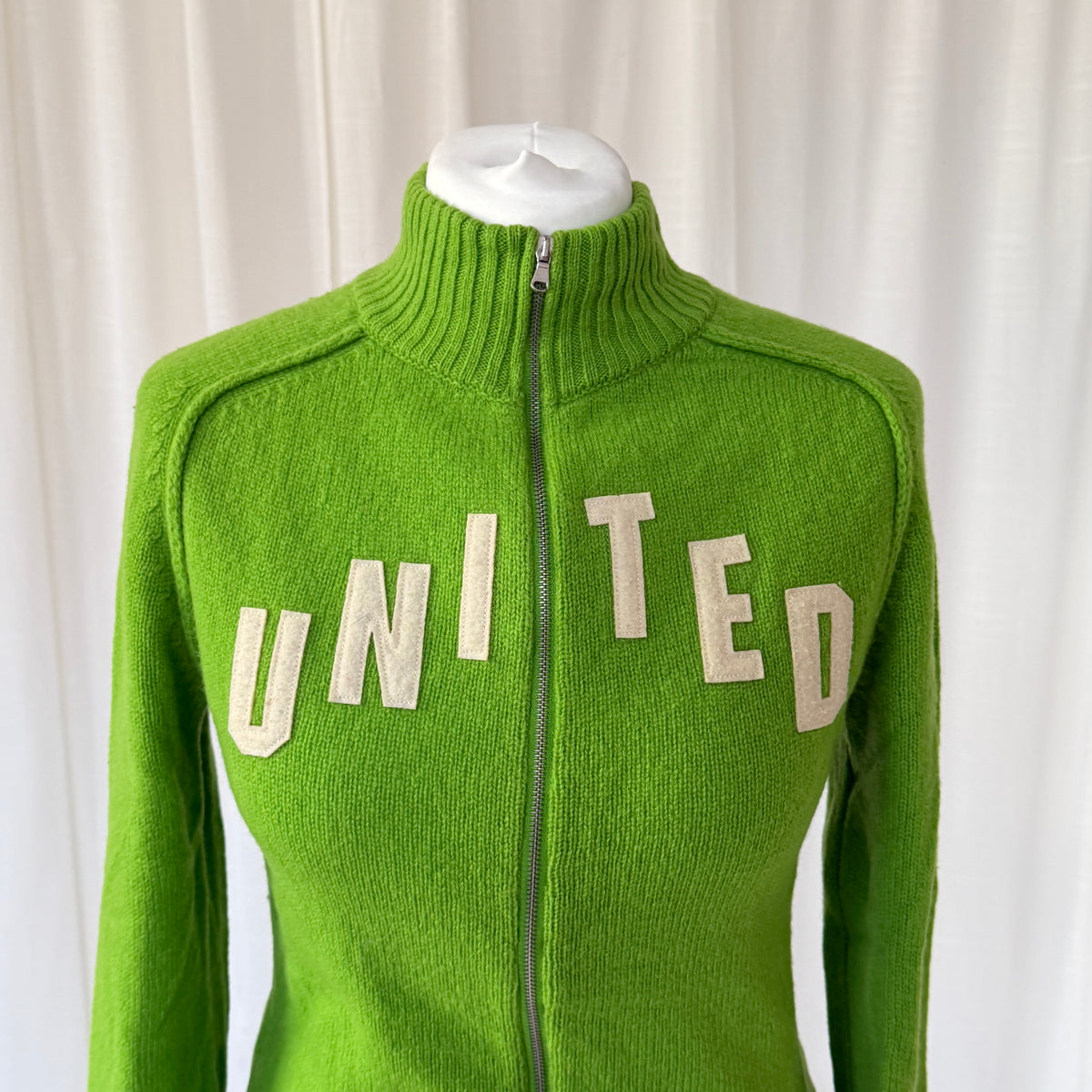 Green Pure Virgin Wool Zip Knit