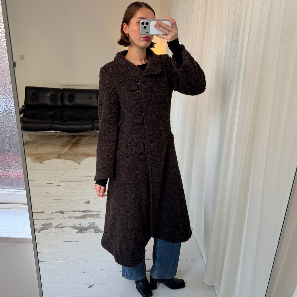 1990s Brown Textured Wool Blend Winter Coat