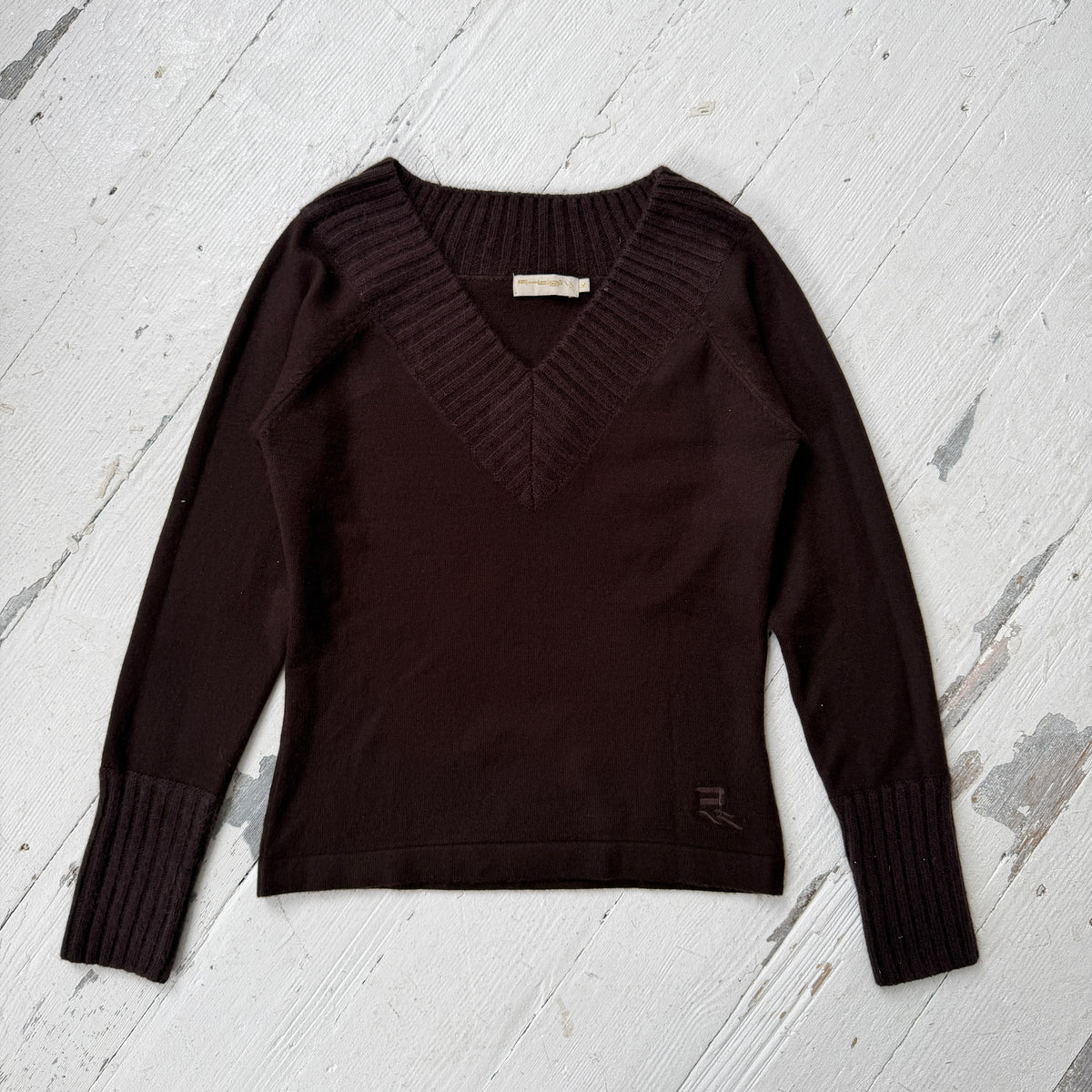 Brown Angora Blend V-Neck Jumper