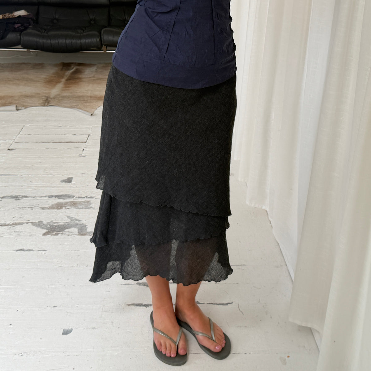 Italian Vintage Layered Wool Midi Skirt