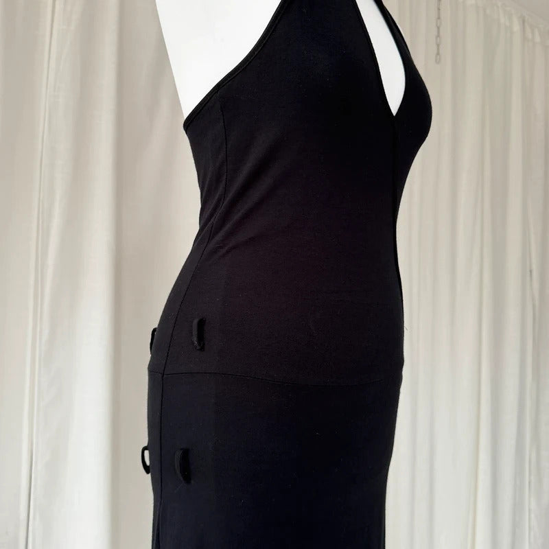 Black Halterneck Asymmetrical Mini Dress