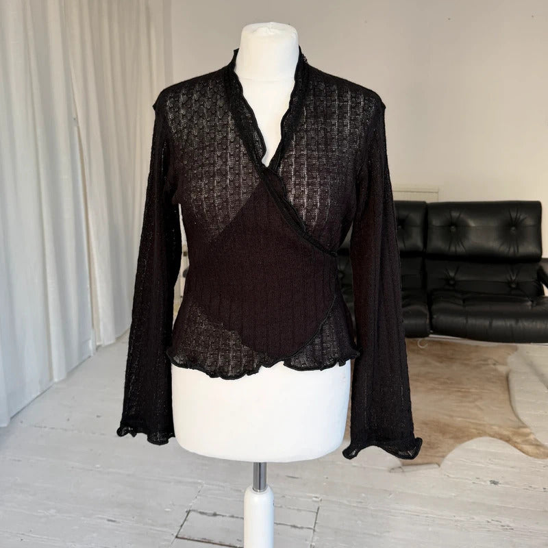 Italian Vintage Pointelle Knit Wrap Top