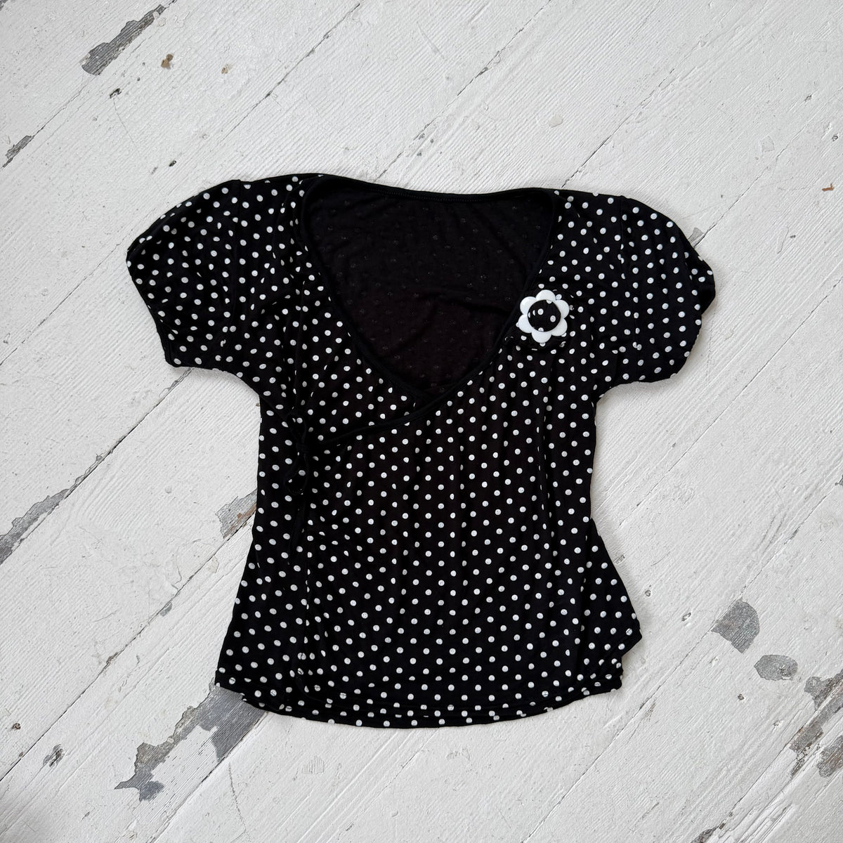 Black Polka Dot Wrap Top