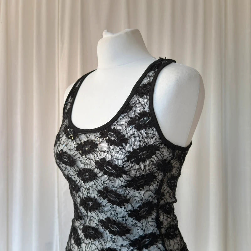 00s Sheer Sequin Lace Vest Top