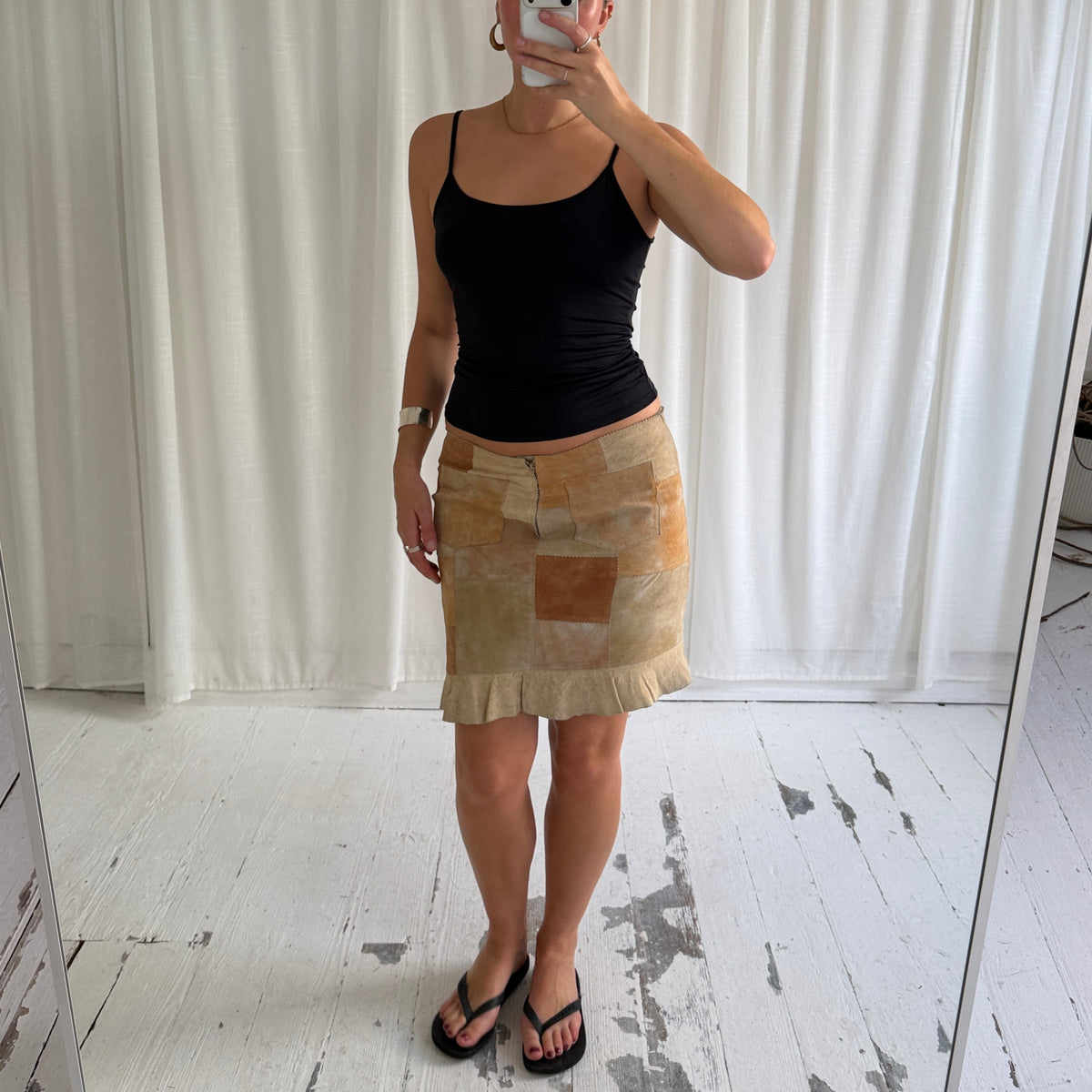 Italian Vintage Patchwork Suede Leather Skirt
