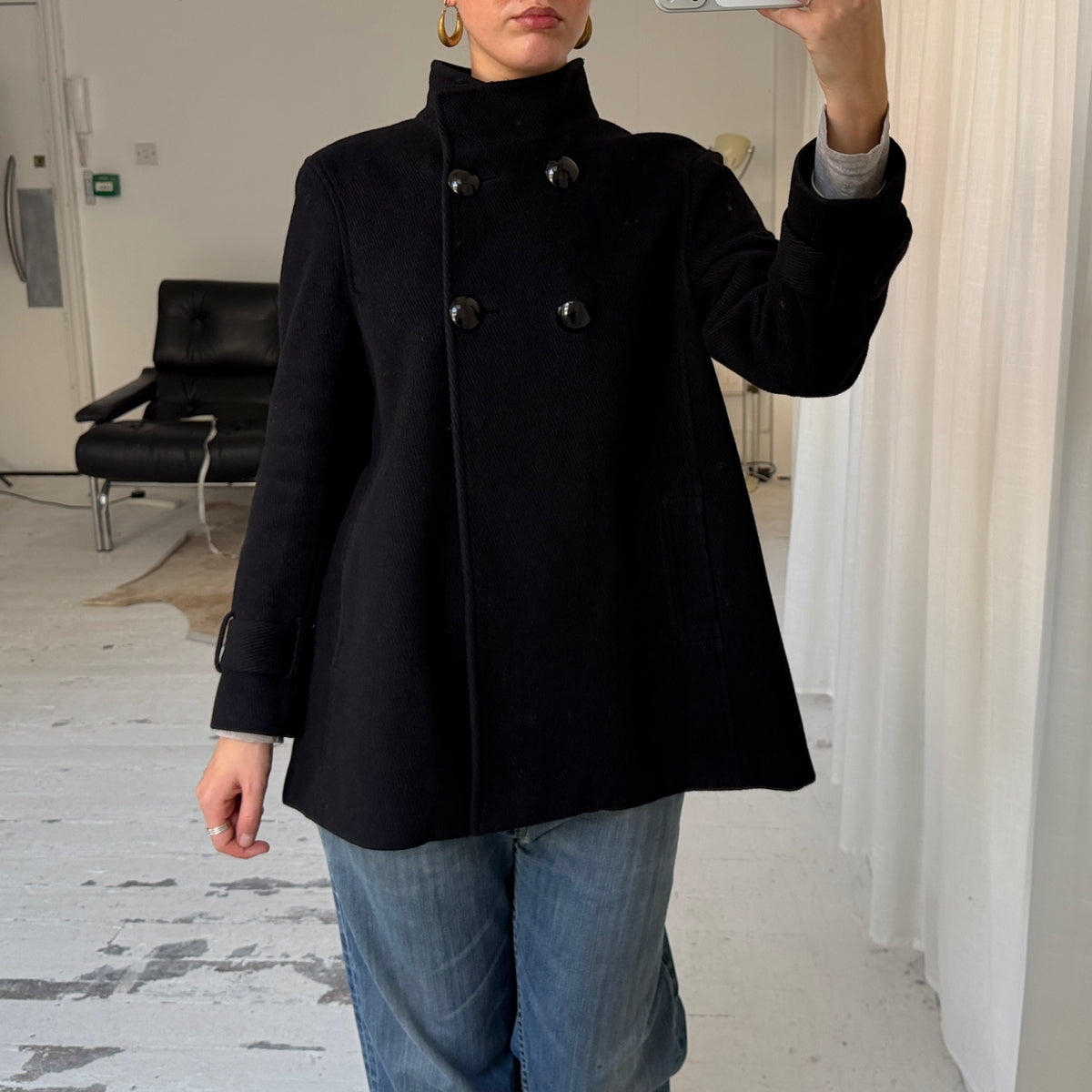 Jaeger Angora Wool Funnel Neck Peacoat