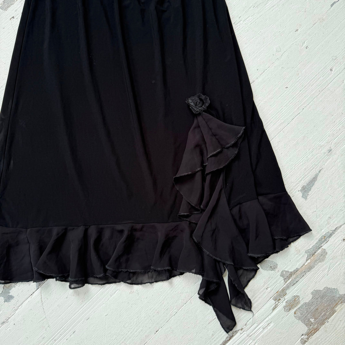 Black Ruffle Asymmetric Maxi Skirt