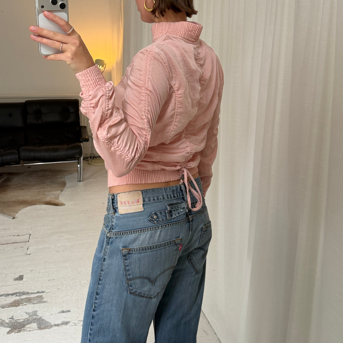 2000s Guess Pink Ruched Bomber Jacket