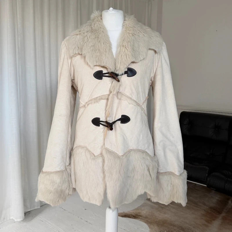 2000s Cream Faux Suede & Faux Fur Coat