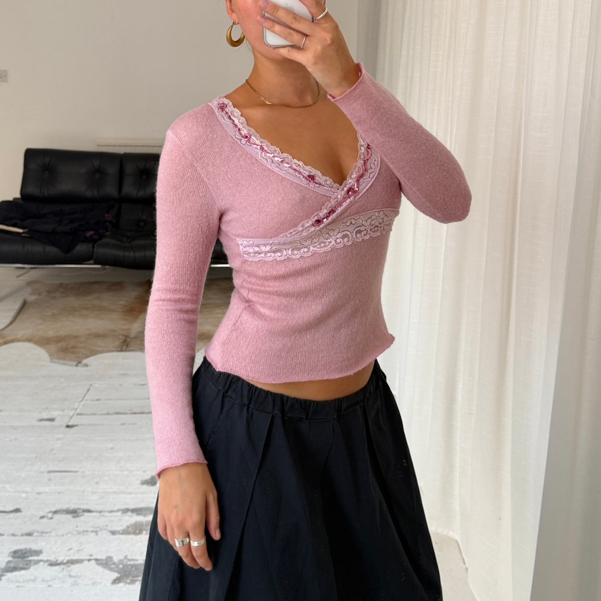 Pink Mohair & Wool Wrap Knit Top