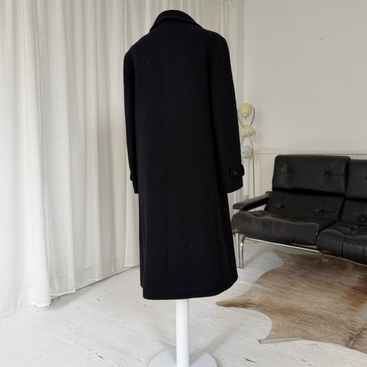 Black Pure New Wool Mid-Length Winter Coat