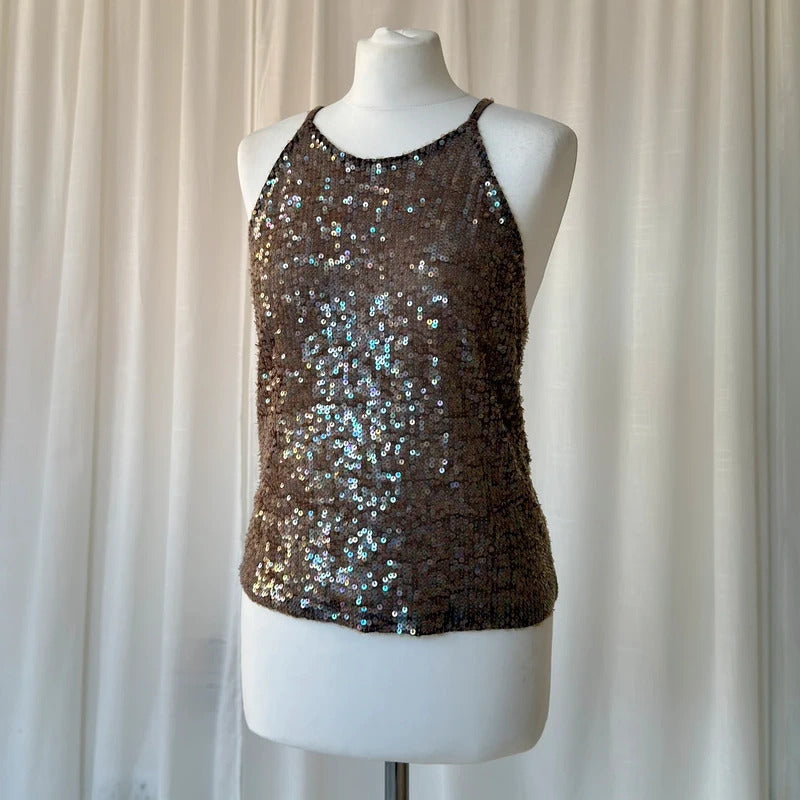 Sequin Cross Back Halter Top