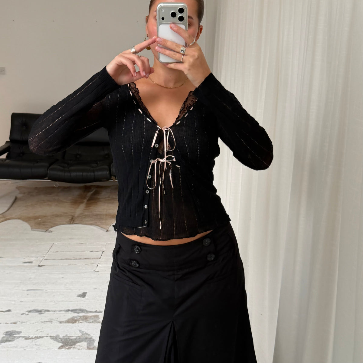 Pointelle Knit Cami & Cardigan Two Piece Set