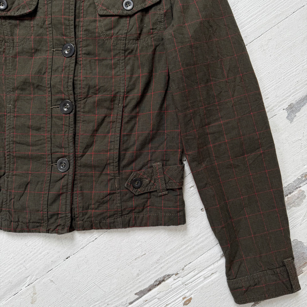 Khaki Red Check Fitted Jacket