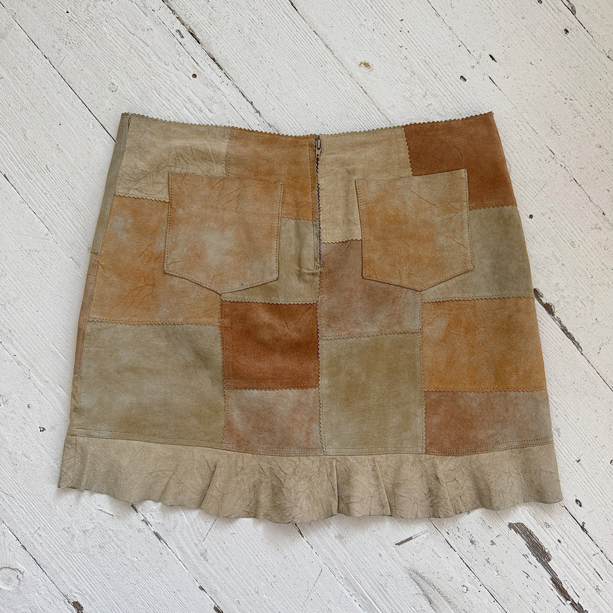 Italian Vintage Patchwork Suede Leather Skirt