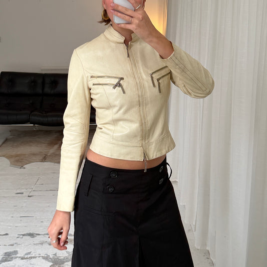 Vintage Italian Cream Leather Biker Jacket