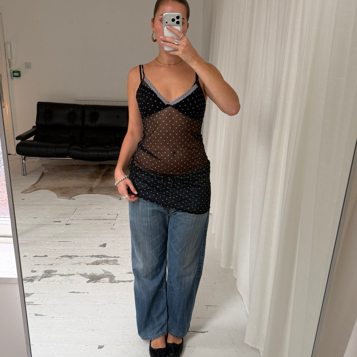 Polka Dot Mesh Lace Slip Dress