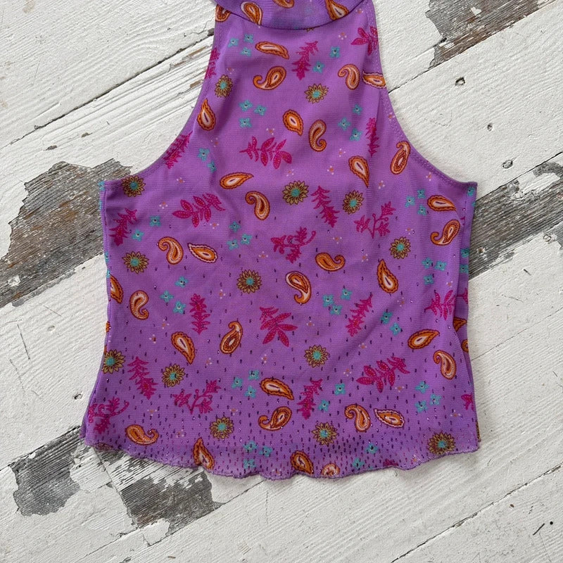 Italian Vintage Lilac Paisley Mesh Halterneck Top