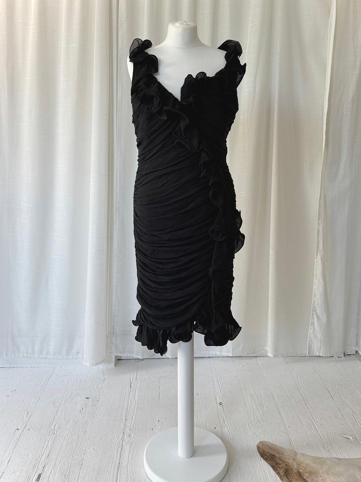 Luisa Spagnoli Pure Silk Ruched Ruffle Dress