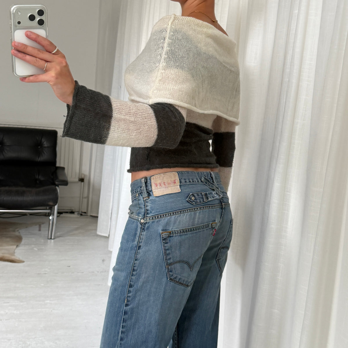 Mohair Striped Bardot Knit Jumper
