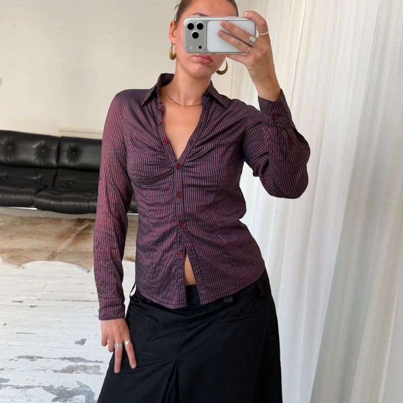 1990s Ruched Stripe Shirt