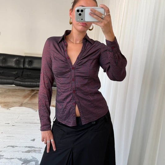 1990s Ruched Stripe Shirt