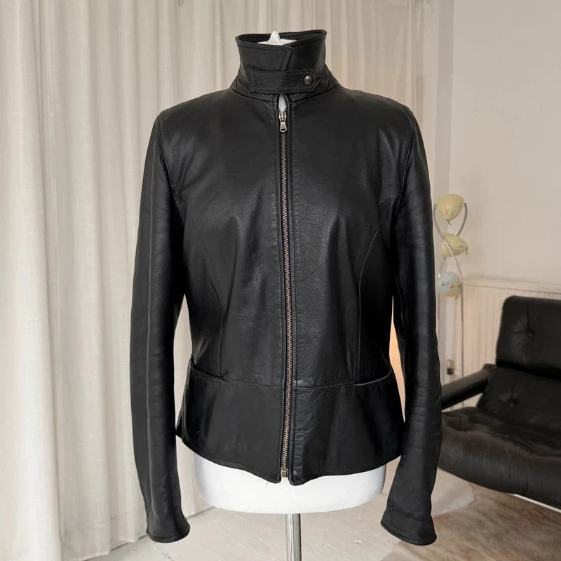 Italian Vintage Black Leather Biker Jacket