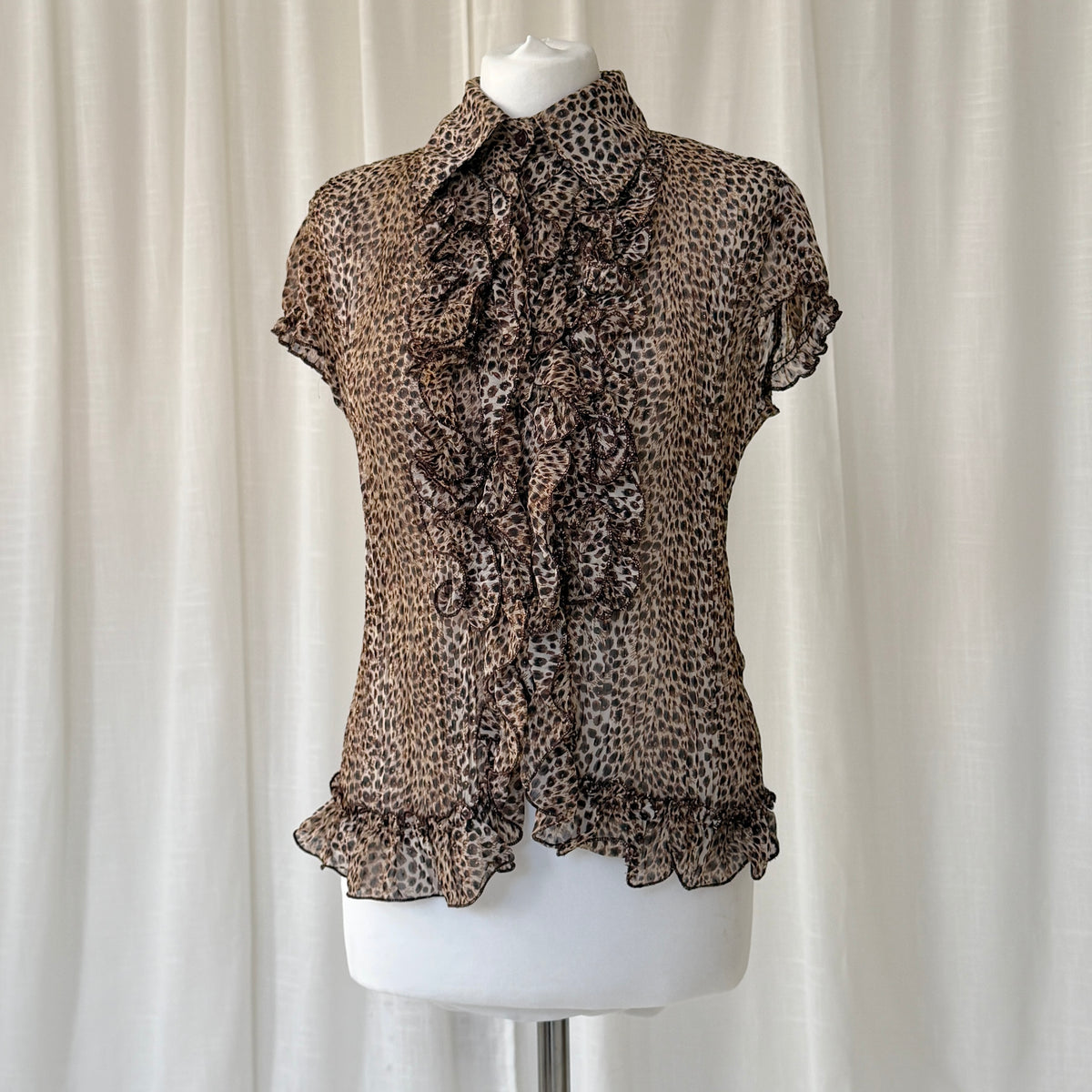 Silk Blend Leopard Ruffle Blouse