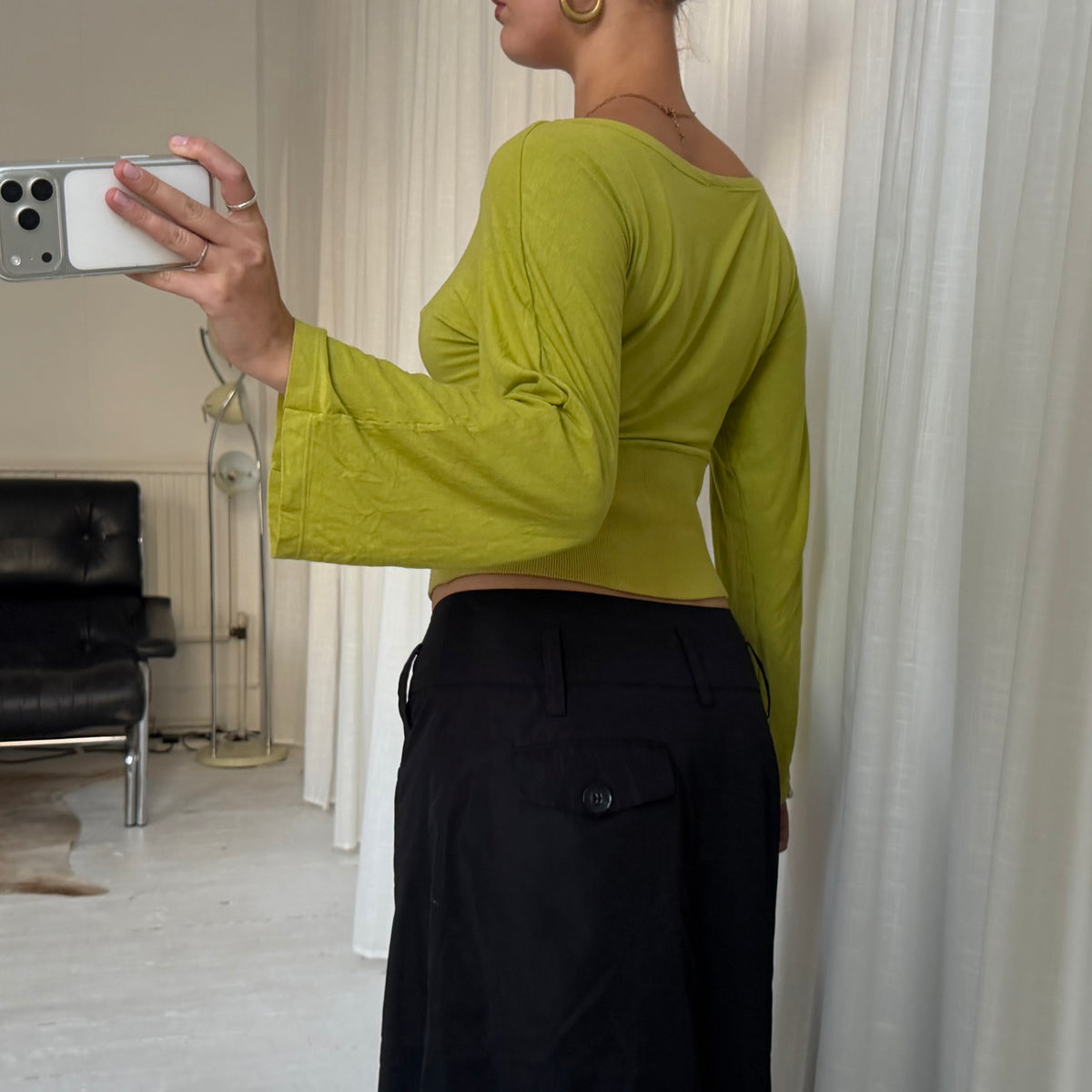 Chartreuse Graphic Print Wide Sleeve Top