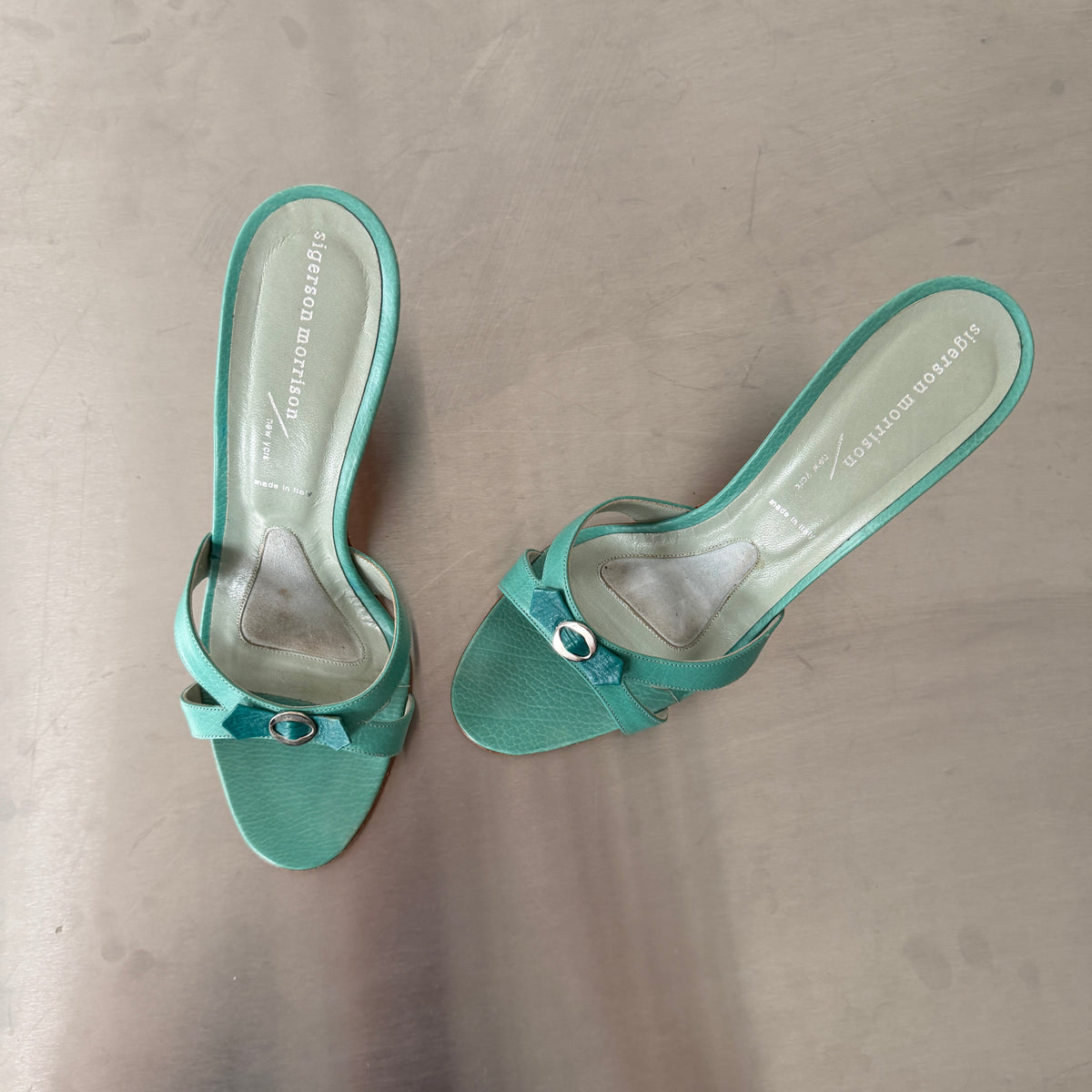 Sigerson Morrison Turquoise Leather Mule Heels