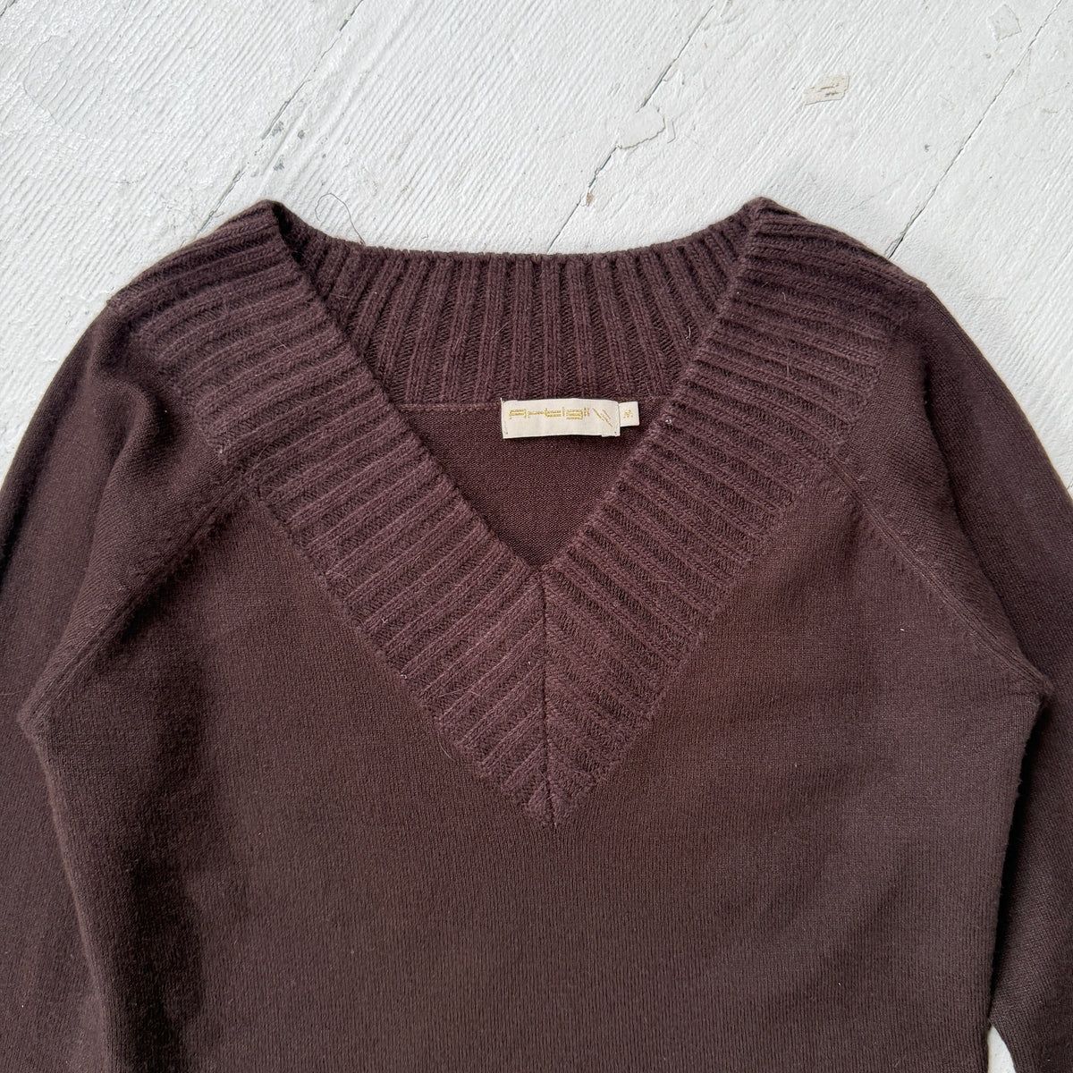 Brown Angora Blend V-Neck Jumper