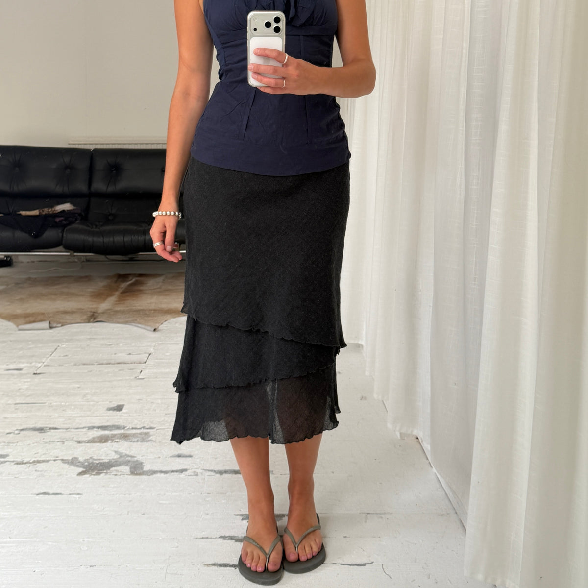 Italian Vintage Layered Wool Midi Skirt
