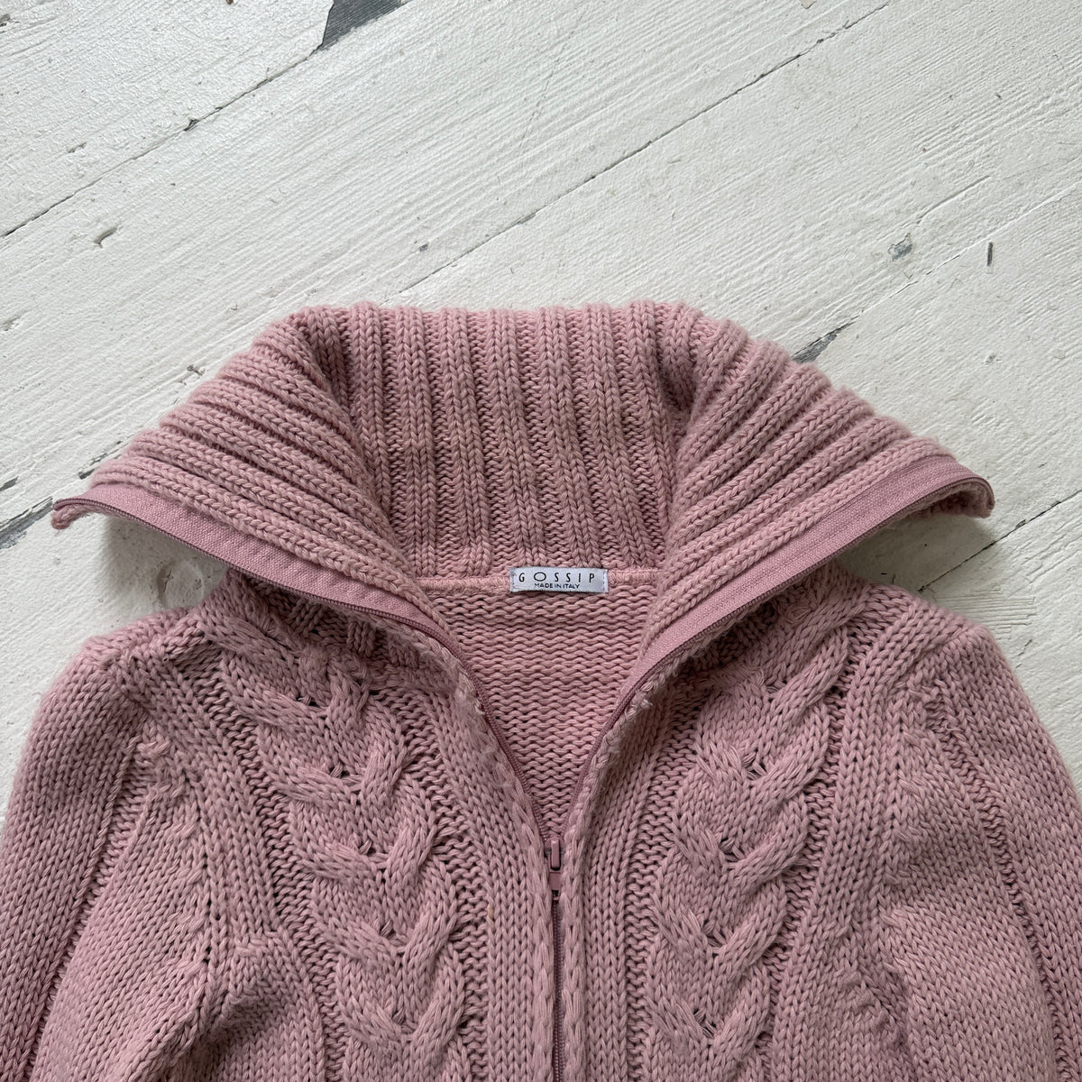 Pink Cable Knit Double Zip Jumper