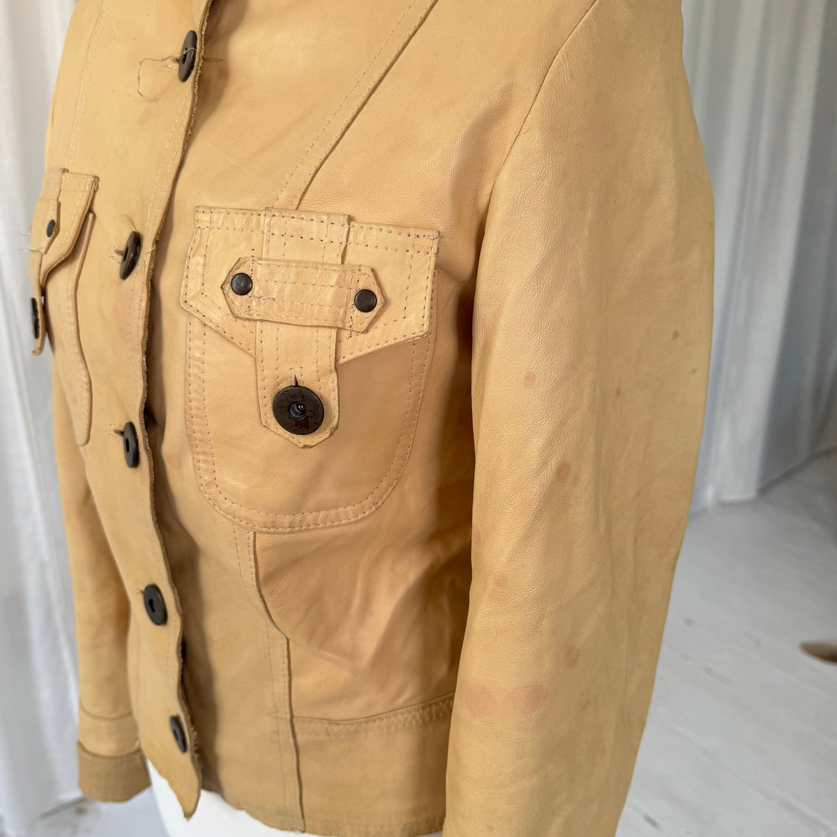 Beige Leather & Linen Jacket