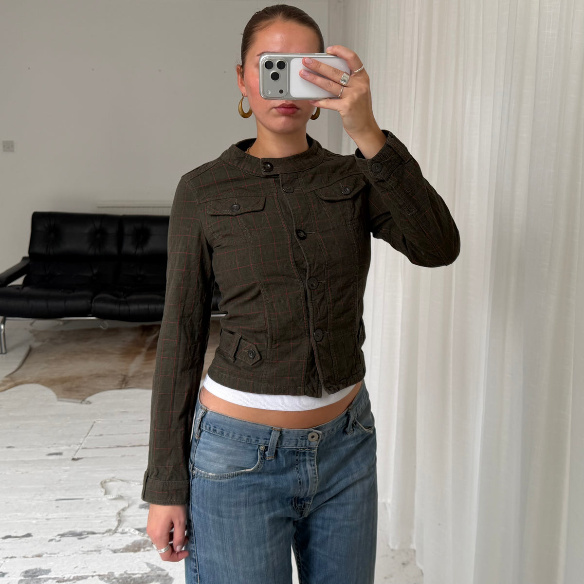 Khaki Red Check Fitted Jacket