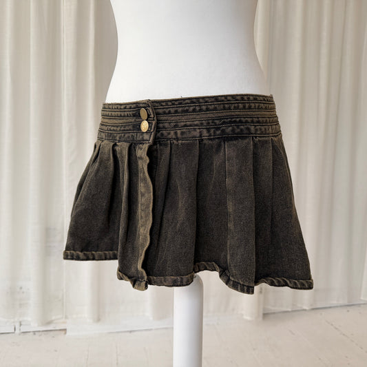 00s Brown Washed Denim Pleated Overskirt