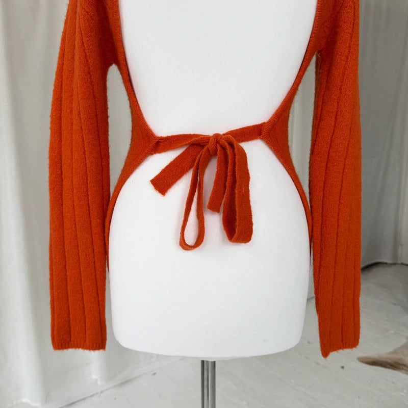 Orange Mohair Backless Knit Jumper