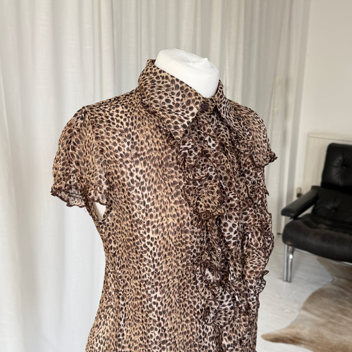 Silk Blend Leopard Ruffle Blouse