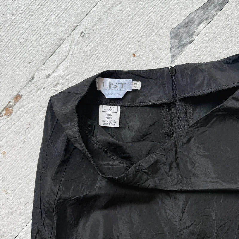 90s Black Nylon Maxi Skirt