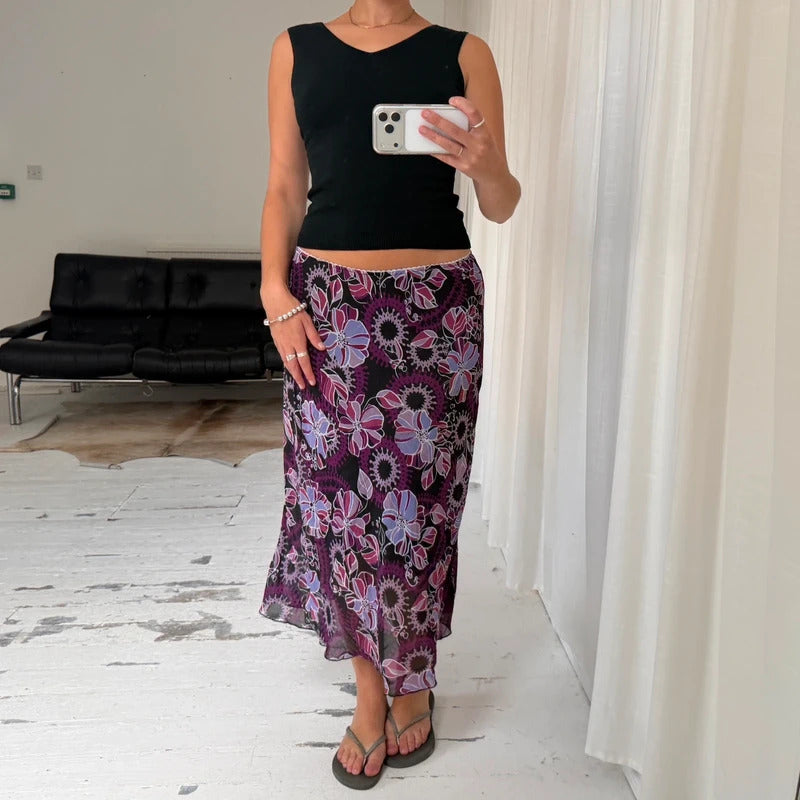 Vintage Y2K Floral Mesh Maxi Skirt
