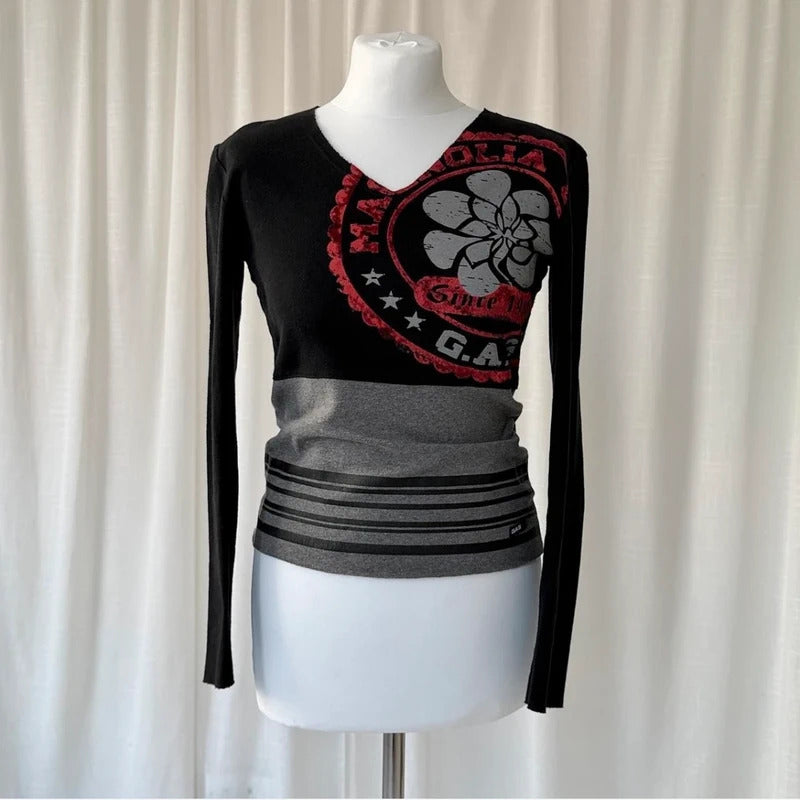 00s Graphic Print Long Sleeve Top