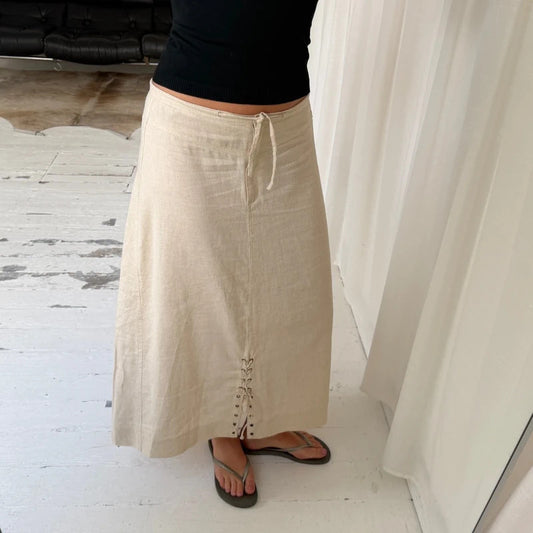 1990s Natural Linen Maxi Skirt