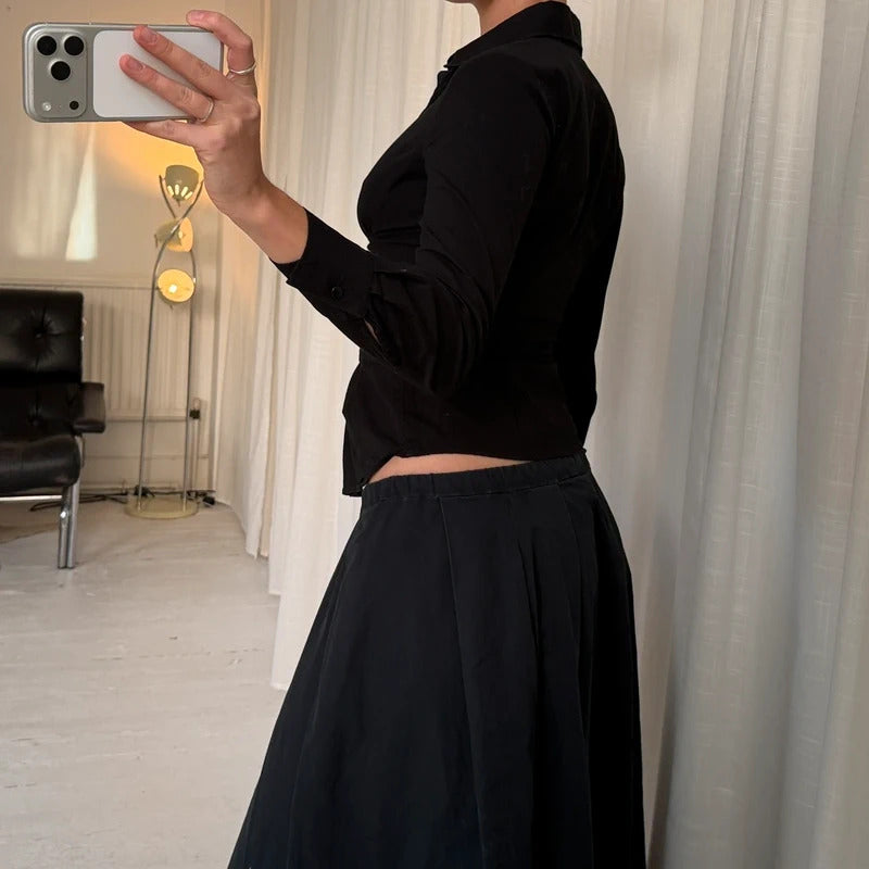 1990s Black Tailored Shirt with Buckle Detail