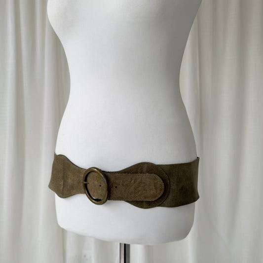 1990s Chunky Khaki Leather Belt