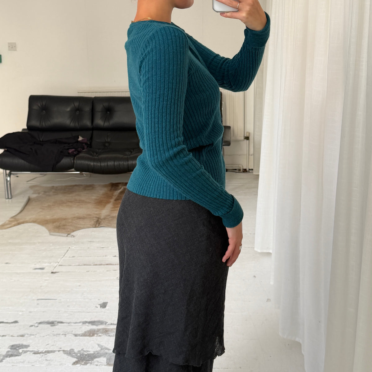 Italian Vintage Angora Wool Rib Knit Cardigan With Faux Fur Collar