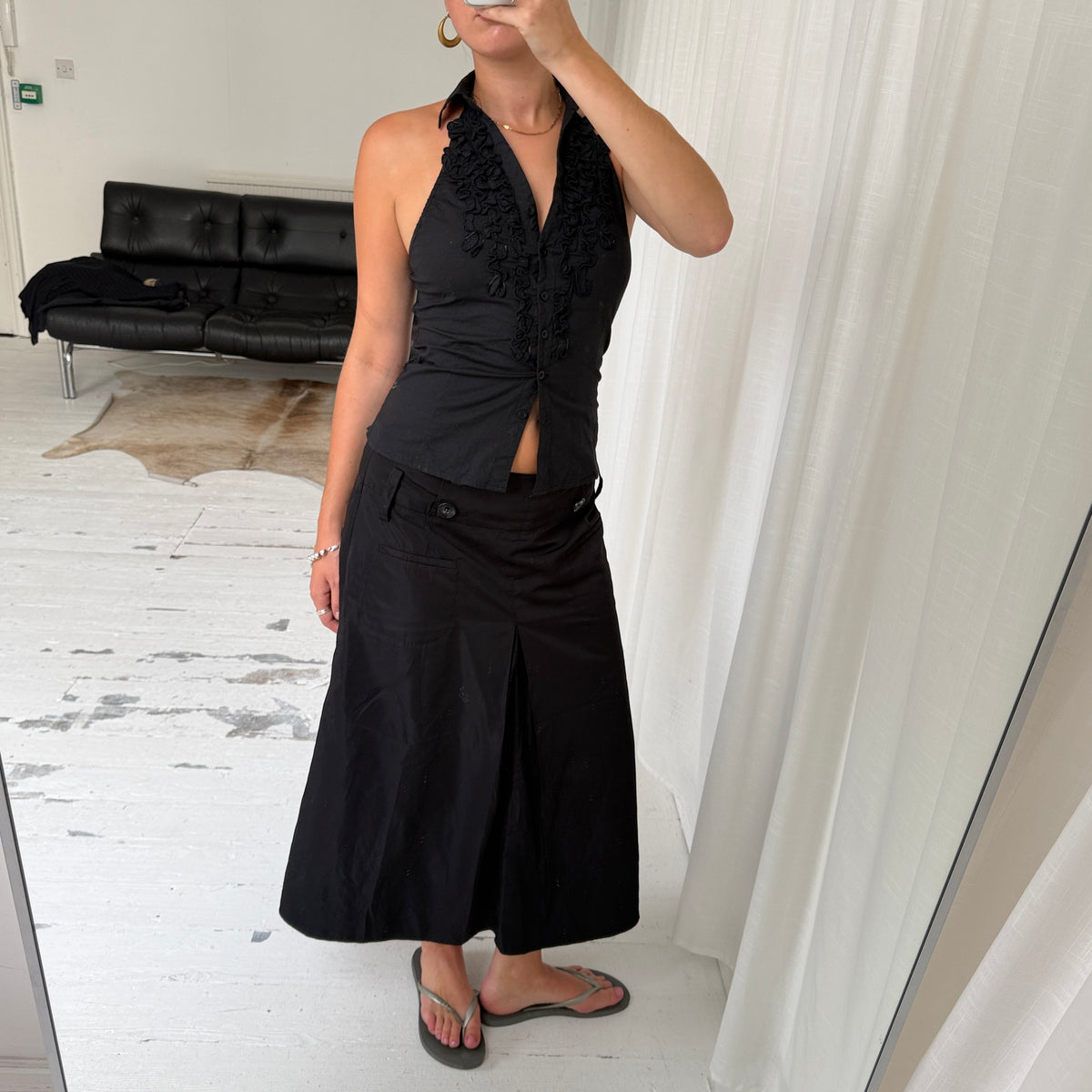Black Ruffle Halterneck Top