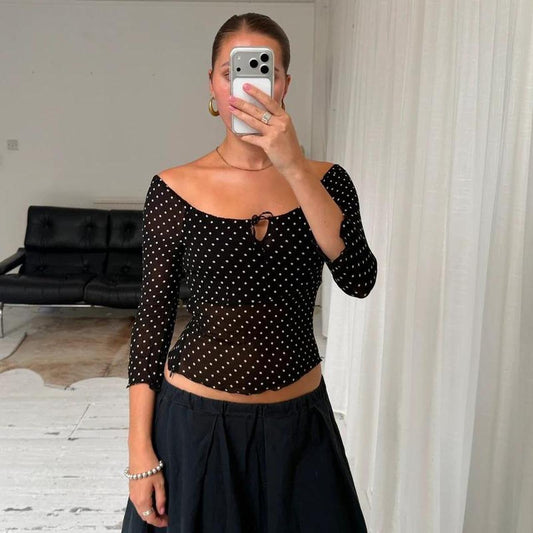 Luisa Spagnoli Polka Dot Mesh Top