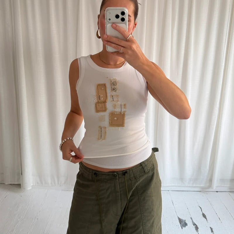 2000s Patchwork Mesh Top