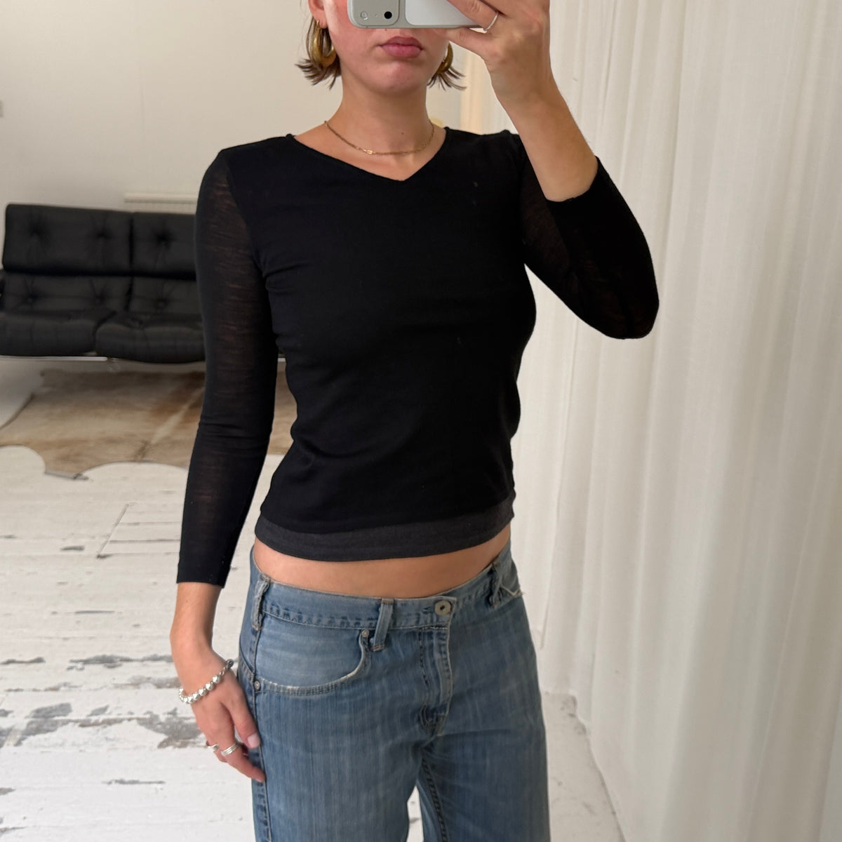 Italian Vintage Pure Virgin Wool V-Neck Top